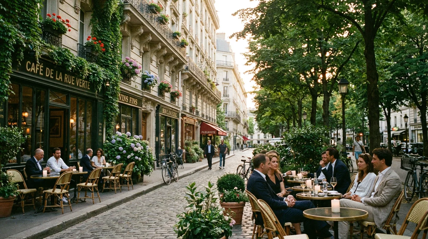 Rue calme et élégante du quartier des Batignolles dans le 17e arrondissement de Paris