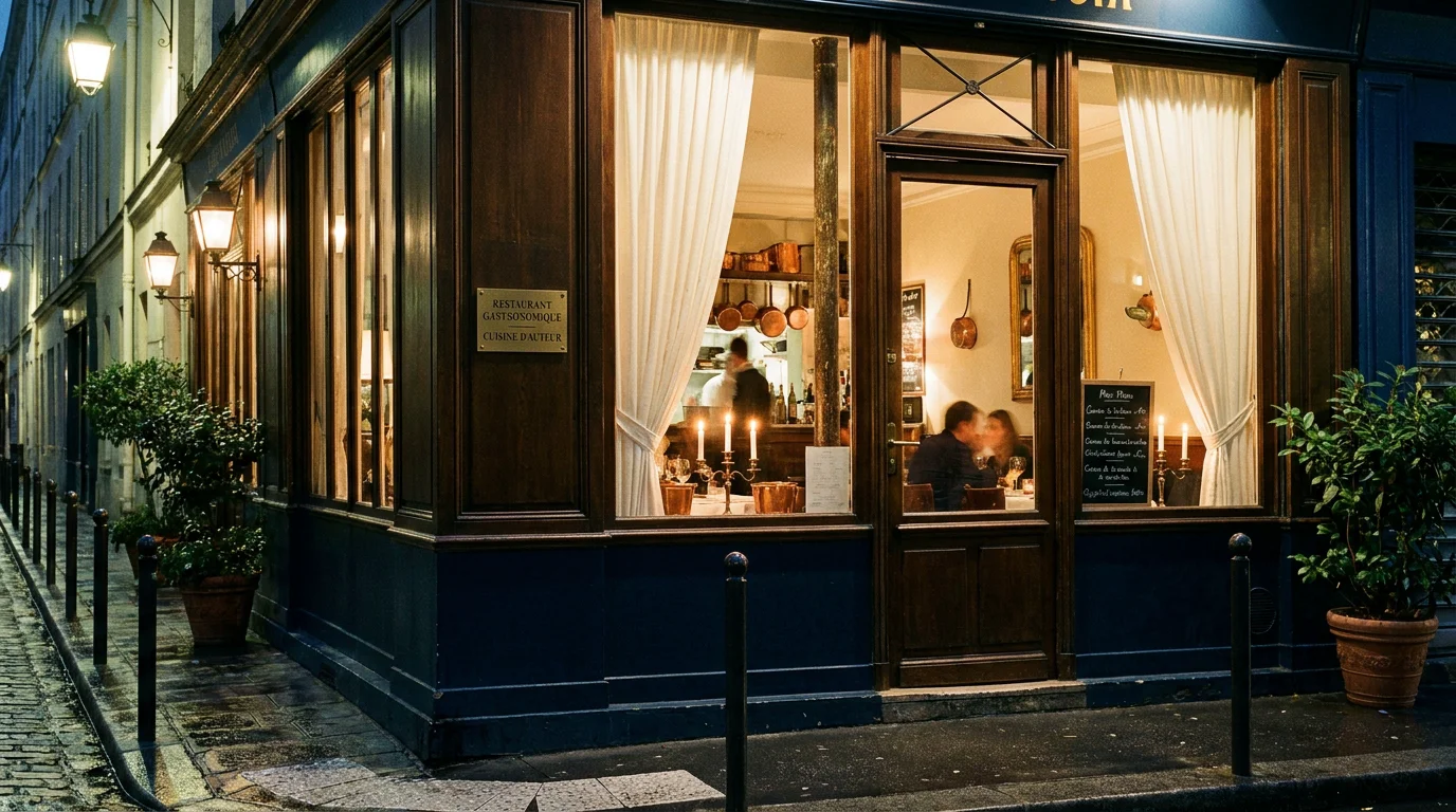 Façade intimiste d'un restaurant gastronomique végétarien dans le 17e arrondissement de Paris