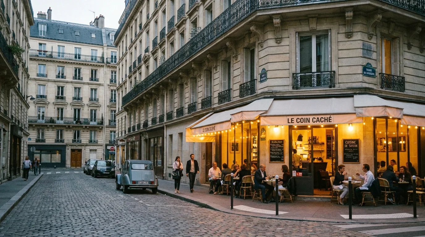 Rue élégante du quartier des Batignolles dans le 17e arrondissement de Paris en soirée